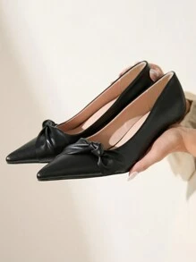 CUCCOO CHICEST 女士尖头中跟高跟鞋，蝴蝶结装饰，优雅办公室正装鞋，适合工作、会议、情人节约会 - 黑色 - 查看 5