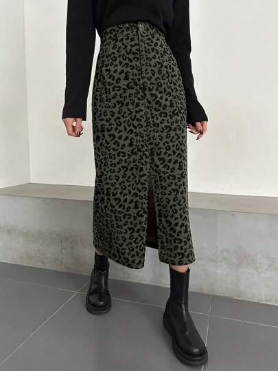 DAZY Women Straight Leopard Print Skirt, Simple Casual For Everyday Wear Fall,Winter