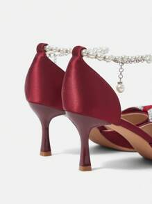 CUCCOO HITCHD Women's High Heel Pointed Toe Rhinestone Bowknot Pumps Valentine's Day - Burgundy - View 6