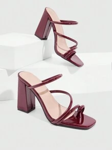 CUCCOO SZL Women's Fashion Patent Leather Burgundy Color Strap Peep Toe Chunky Heel Mules, Suitable For Commuting, Dates, Parties, Special Occasions, Holidays, Weddings, Valentine's Day Spring Shoes Spring Break Easter Prom Heels