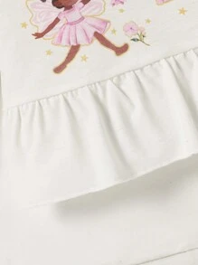 Baby Girls Cartoon Print Casual Long Sleeve Top And Pants 2pcs Outfit Set - Multicolor - View 3