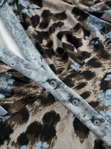 ROMWE Fairycore 大码女式豹纹与花卉复古蓝色调上衣