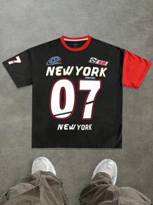 男士圆领 Back To Basics 棉质 T 恤、数字印花 T 恤、拼布 T 恤 - 黑色 - 查看 3