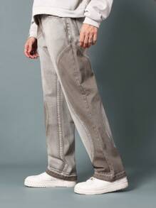 SUMWON Flare Fit Two Tone Curve Seaming Jean - Grey - View 4