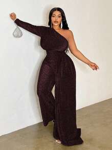 Slaydiva Bộ đồ liền thân màu xanh lá cây dáng suông không đối xứng eo cỡ lớn thanh lịch cho tiệc tùng, mùa thu/đông - Màu Lilac Tím - Xem 6