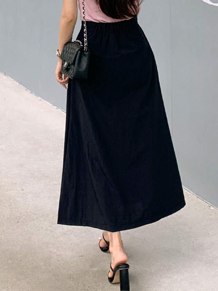 Women's Solid Color Crop Length Split Skirt, Spring/Summer