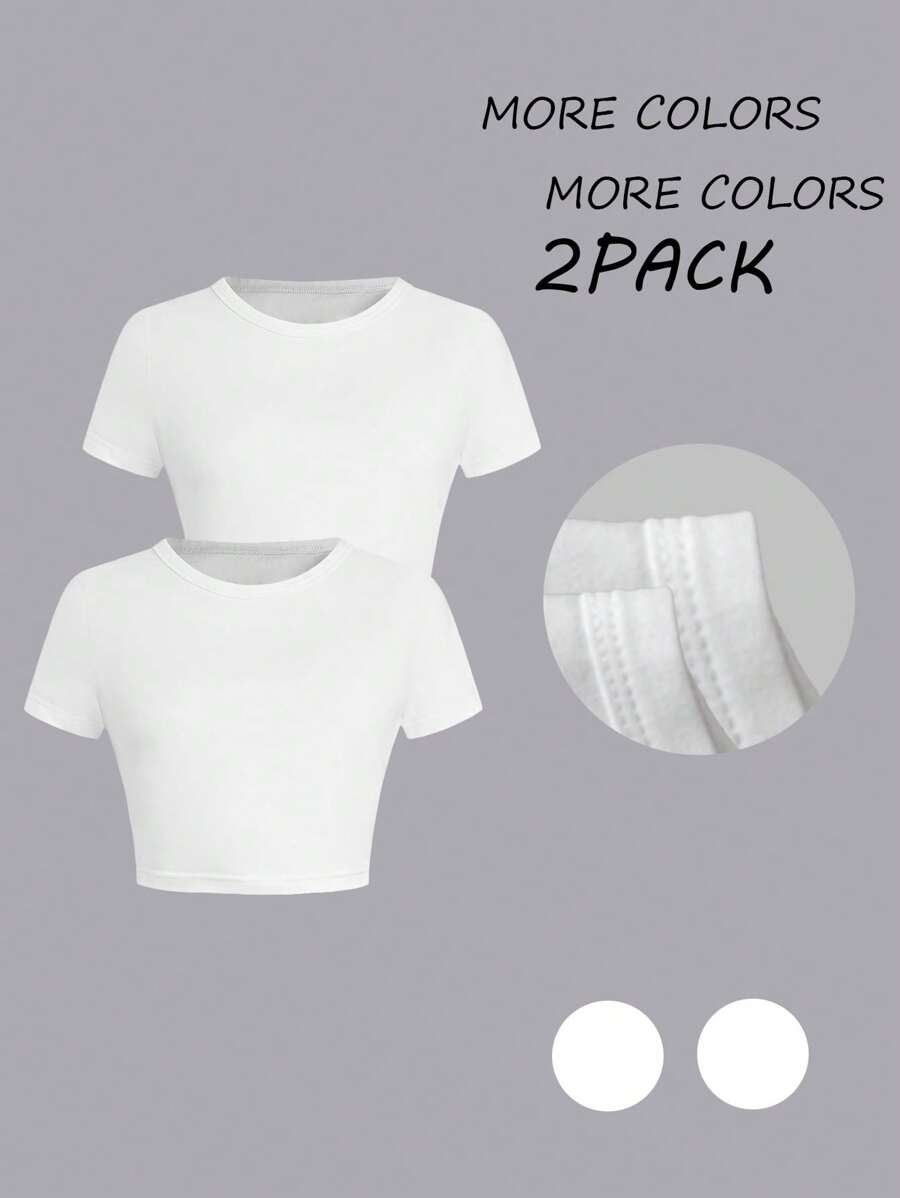 SHEIN Unity Conjunto de camiseta corta de unicolor y versátil informal - Blanco - Ver 1