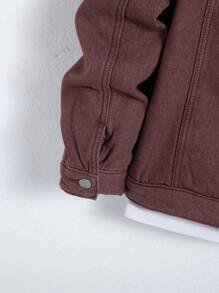 Manfinity Homme Men Button Front Long Sleeve Pocket Casual Denim Jacket, Fall - Rust Brown - View 4