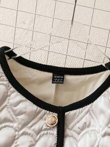 Zolique 纯米色轻质绗缝加厚棉服外套冬季衣服带心形格子图案 - 米色 - 查看 3