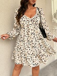 SHEIN Frenchy Elegant lässiges Babydoll-Kleid mit Schleife vorne, Große Größen