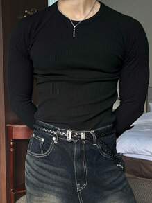 DAZY Men's Casual Slim Fit All-Match Undershirt Long Sleeve Men Shirt Fall, Winter Business Attire - Black - View 4