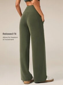 GLOWMODE 30 英寸莫代尔羊毛宽腿高腰可调节抽绳腰裤带侧袋日常休闲