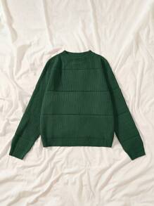 SHEIN EZwear Plus Solid Spring Ribbed Knit Sweater Green Sweater Women Sweater In Fall/Winter - Dark Green - View 5