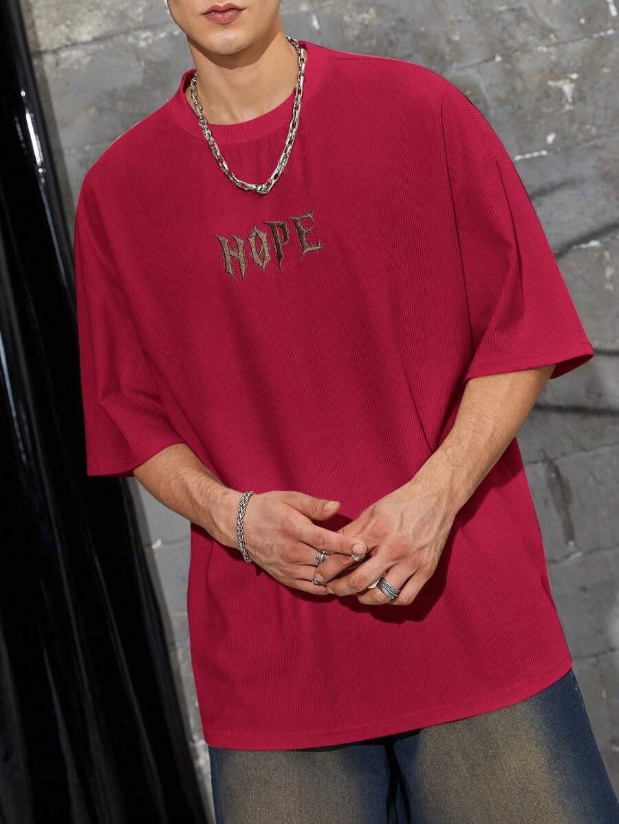 Manfinity Hypemode Oversized Men's Letter Graphic Drop Shoulder T-Shirt - Red - View 1