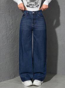 SHEIN ICON Casual Versatile Loose Straight-Leg Jeans - Medium Wash - View 2