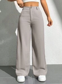 SHEIN PETITE Pantaloni casual da donna a gamba dritta di colore unito