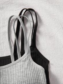 SHEIN 2pcs/Set Tween Girls' Minimalist Comfortable Padded Soft & Breathable Bras - Black - View 3