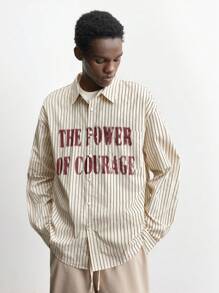 Maija Camisa casual de manga larga con botones, con estampado frontal y rayas, versátil para usar en citas y fiestas de Año Nuevo, nueva primavera 2025 para hombres - Albaricoque - Ver 4