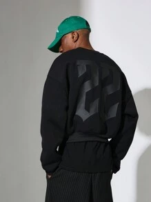 SUMWON Premium Oversized Athletic Sweatshirt Fall Winter Casual Streetwear Classic Crop Fit Urban Style Workout Gym Sport Fashion Essential Pullover - Black - View 1