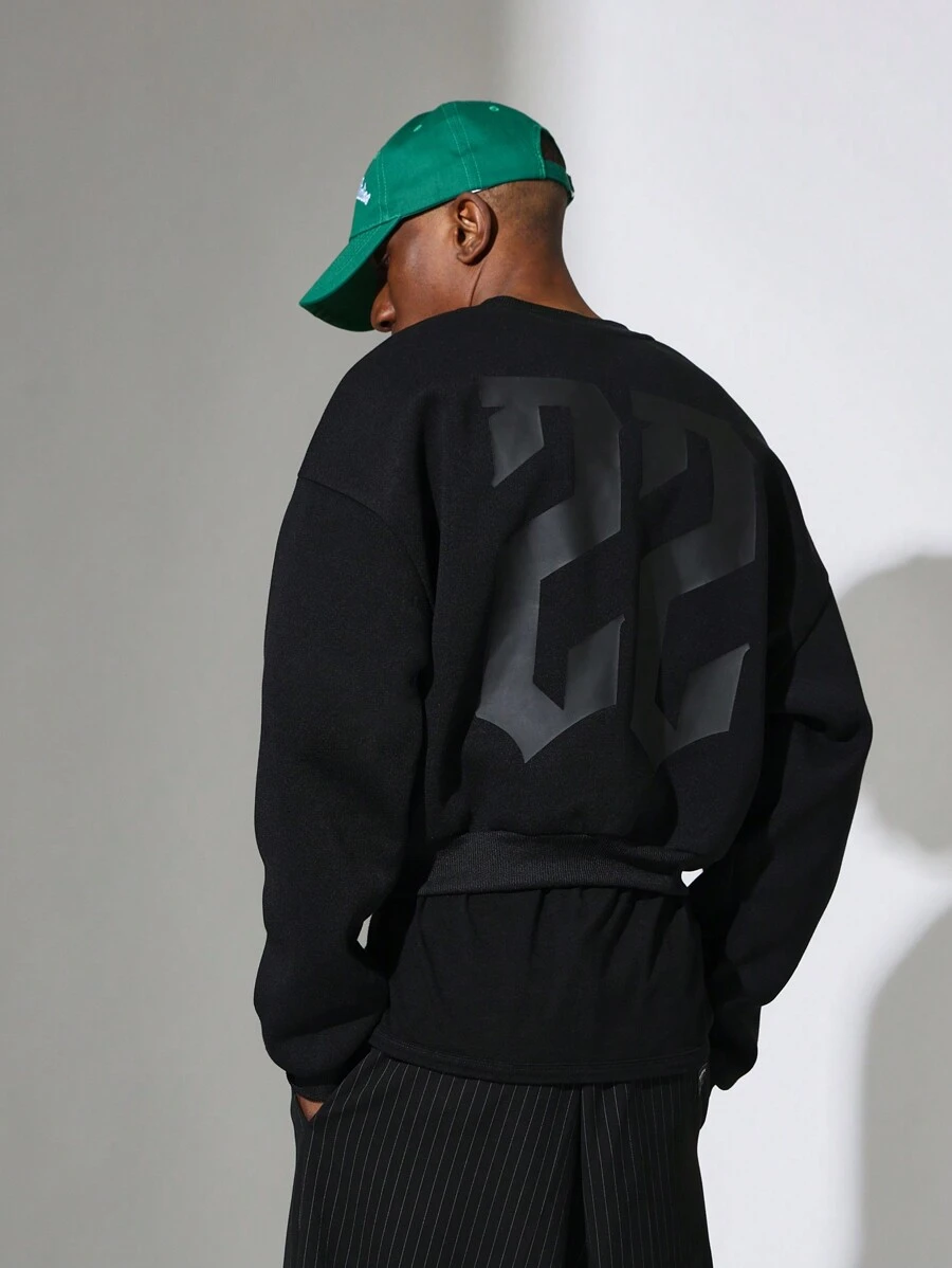 SUMWON Premium Oversized Athletic Sweatshirt Fall Winter Casual Streetwear Classic Crop Fit Urban Style Workout Gym Sport Fashion Essential Pullover - Black - View 1