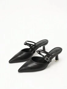 CUCCOO CURVES Große Größen Pantoletten mit spitzer Zehenform und Kreuzriemen, elegante Pumps mit hohem Absatz - Schwarz - Übersicht 2