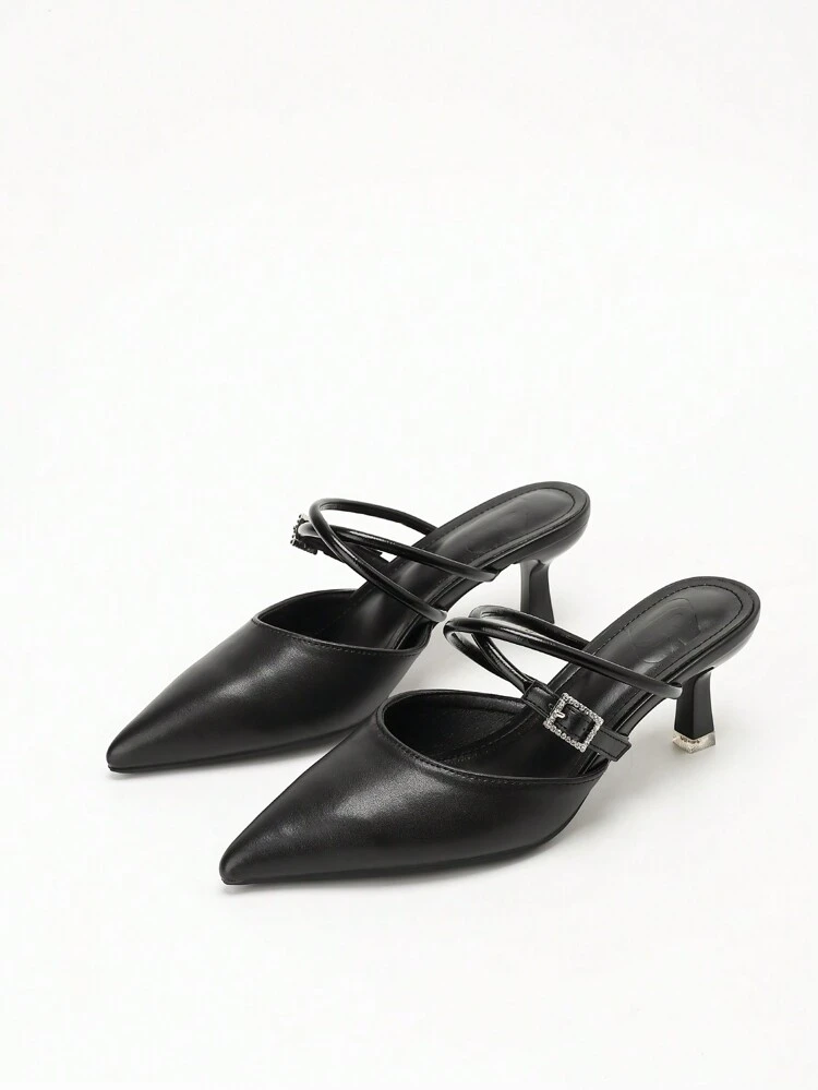 CUCCOO CURVES Plus Size Wide Fit Pointy Toe Slip-On Mules With Criss-Cross Strap, Elegant High Heel Pumps Spring Shoes Spring Break Easter