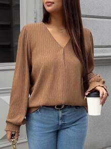 INAWLY 大码纯色纹理长袖衬衫，适合秋季，休闲简约