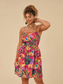 Travachic 大碼熱帶圖案後背繫帶吊帶連衣裙 - 彩色 - 查看 5