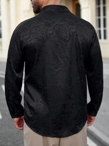 Manfinity Homme Plus Size Front Button Placket Long Sleeve Casual Blouse, Everyday Wear - Black - View 2