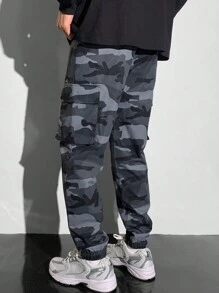 SHEIN 青少年男孩休闲工装迷彩锥形裤，街头潮流朋克摇滚学院日常外出派对音乐节，适合春夏季 - 彩色 - 查看 3