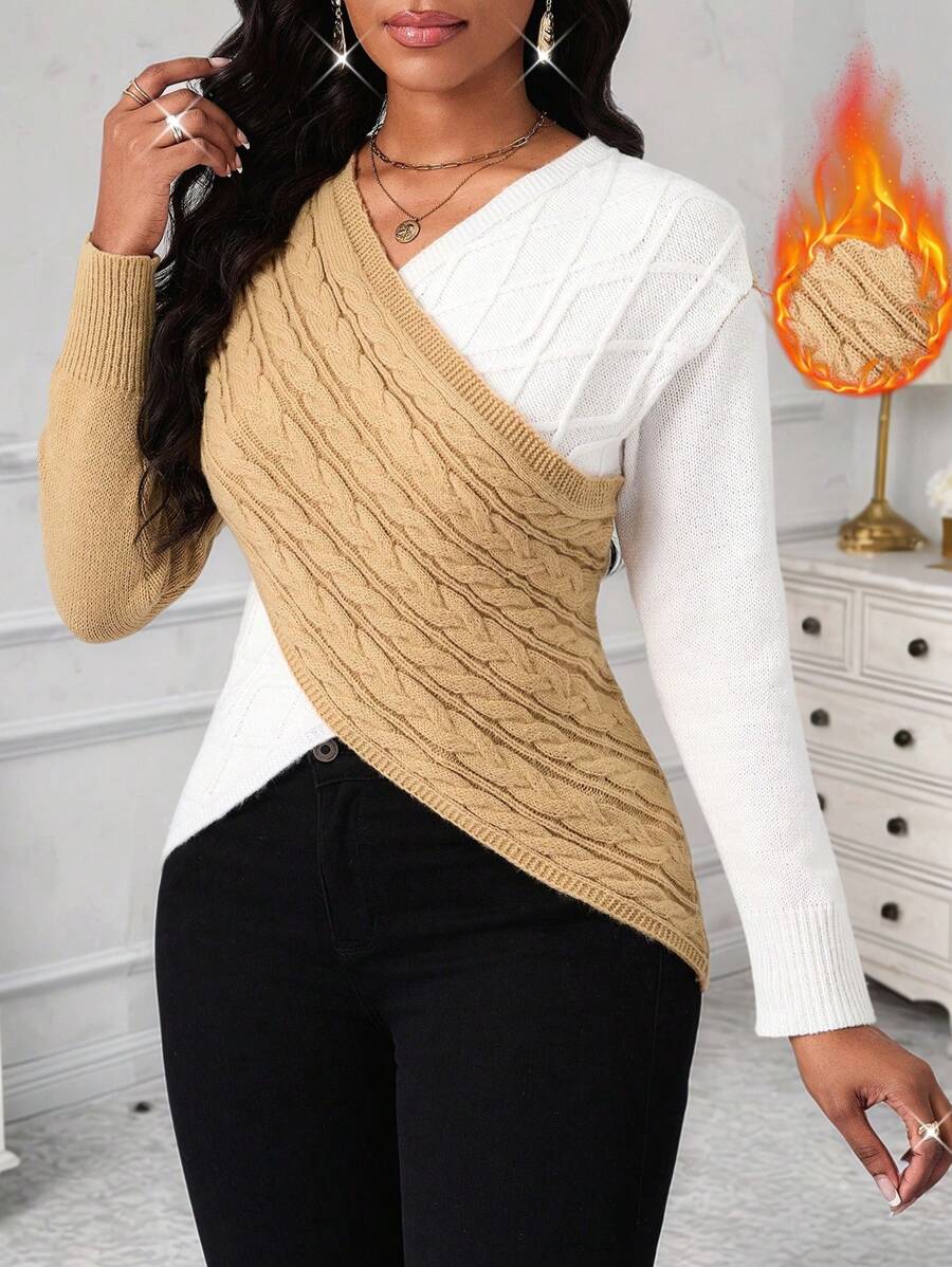 SHEIN Lady Structured Women's Sweater With Overlapping Design Winter Women Clothes Fall Women Tops Women Sweaters - Multicolor - View 1