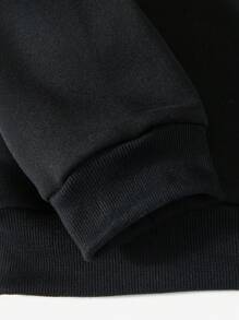 INAWLY 女款大尺碼標語印花落肩長袖運動衫 - 黑色 - 查看 4