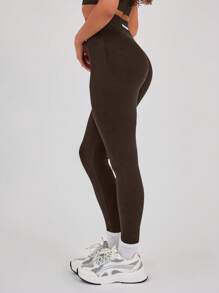 Musera Sport High Waist Ribbed Seamless Gym Active-Wear Leggings Only ,Padel, Tennis, Pickleball Gym Fitness - Brown - View 4