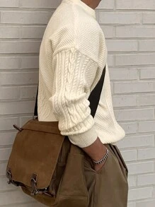 DAZY Men's Asymmetrical Twist Cable Cable Knit Sweater, White,Fall Clothes - White - View 6