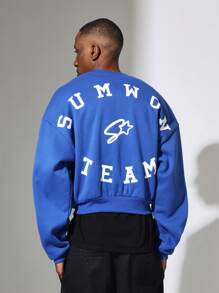 Sumwon Team Collegiate Style Sweatshirt Oversized Athletic Pullover Winter Casual Streetwear Training Sports University Letter Logo - Blue - View 1