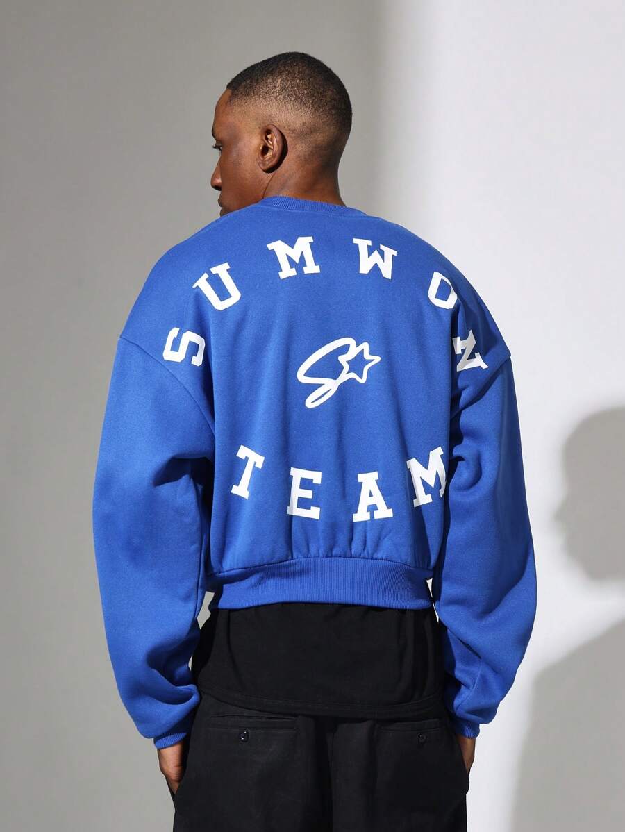 Sumwon Team Collegiate Style Sweatshirt Oversized Athletic Pullover Winter Casual Streetwear Training Sports University Letter Logo - Blue - View 1