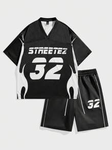 Manfinity VCAY Men's Digital Print Loose Knit Short Sleeve T-Shirt Set - Black - View 1