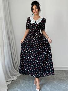 Modelyn 休闲简约短袖连衣裙，日常穿着 - 黑色 - 查看 6