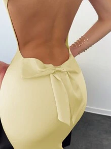 Aloruh Vestido con lazo y espalda descubierta para mujeres - Amarillo - Ver 3