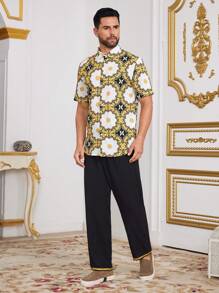 Manfinity Homme Men's Casual Vintage All-Over Print Short Sleeve Shirt - Apricot - View 3