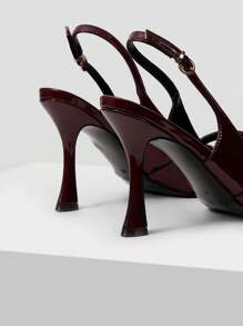 MOTF PREMIUM GIÀY CAO GÓT MŨI NHỎ KIỂU PHÁP SLINGBACK, GIÀY XUÂN, GIÀY CAO GÓT DỰ TIỆC PHỤC SINH DỰ TIỆC XUÂN - Màu Đỏ Sâu - Xem 5