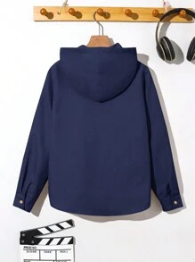 Koszula z kapturem Tween Boys Casual Solid Color Patch Pocket, odpowiednia na jesień, wiosnę, zimę, do zabawy na świeżym powietrzu, do szkoły, fotografii ulicznej, na imprezy i do wypoczynku w domu, wysoka wydajność kosztowa