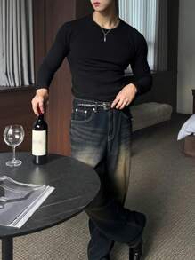 DAZY Men's Casual Slim Fit All-Match Undershirt Long Sleeve Men Shirt Fall, Winter Business Attire - Black - View 5