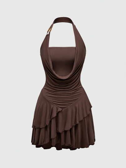 Vintage Hippie Beaded Halter Swing Dress For Women