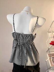 Comfortcana Women's Black & White Plaid V-Neck Ruffle Camisole