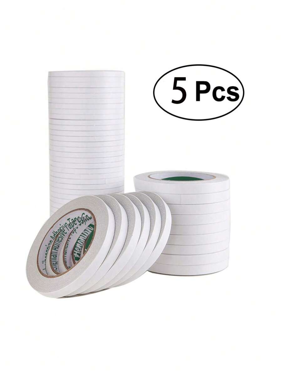 5pcs Double Sided Tape For Crafts, Double-Sided Tape For Arts, Scrapbook Supplies, Photography, Gifts Box, Scrapbooking, Card Making, Paper Backing, Tear-By-Hand For Office And Student Use(Width 5mm)
