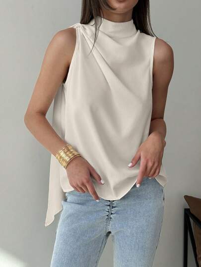 Aloruh Blusa de tejido sin mangas con fruncidos y bajo en H minimalista y sencilla para uso diario, para primavera/verano