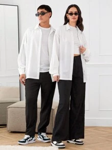 Manfinity INSISELF Camicia unisex oversize a maniche larghe con righe intrecciate