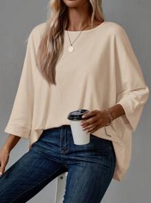 SHEIN CURVE+ 大码长袖宽松舒适家庭风格女式 T 恤