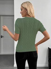 EMERY ROSE Fashionable Blogger-Style Twist Rope Decor Round Neck Knit Top, Design, Suitable For Autumn & Winter - Green - View 2